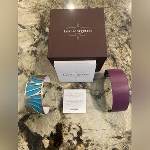 Les Georgettes Gold Cuff Bracelet Reversible Leather Insert Made in France